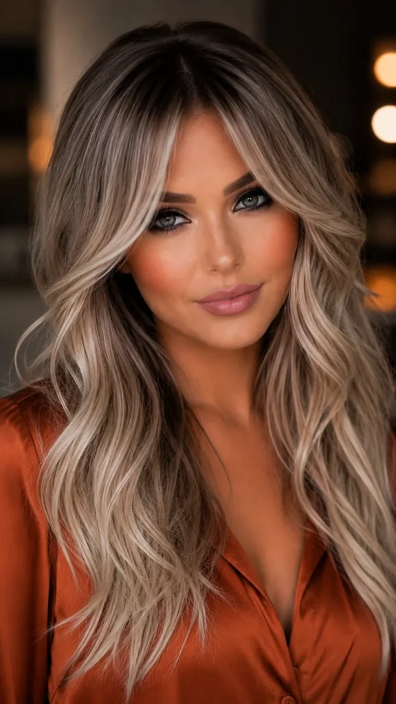 Ash Blonde Balayage with Curtain Bangs