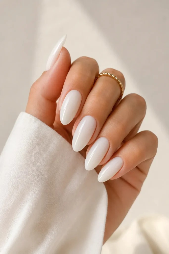 Milky White Gloss Nails