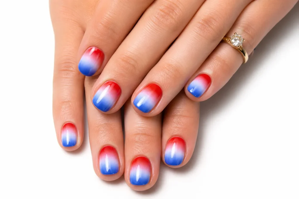 Ombre Red, White, and Blue Nails