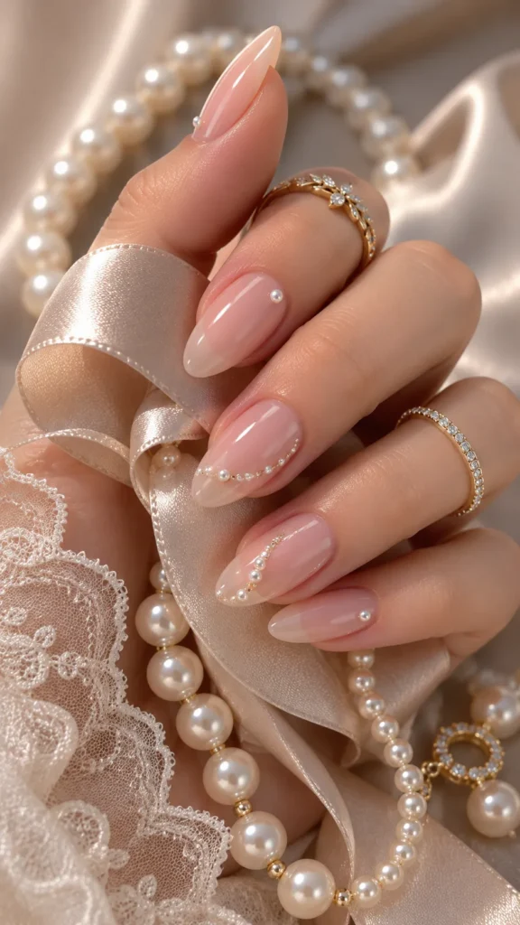 Nude Nails with Tiny Pearls