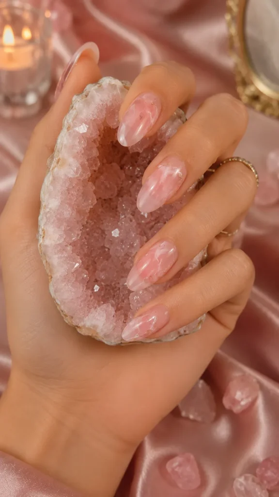 Pink Quartz Marble Nails
