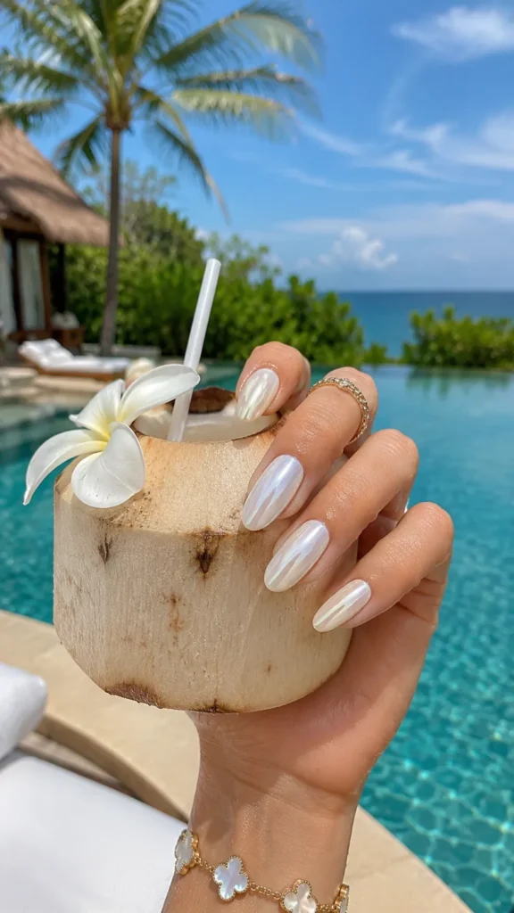 Coconut Milk Chrome Nails