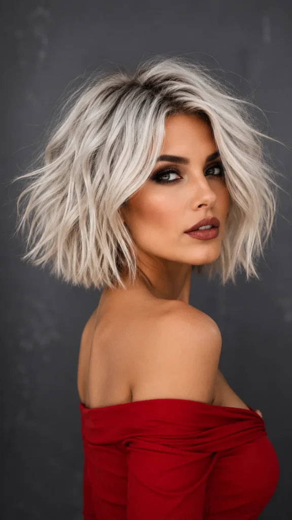 Icy Blonde Textured Bob