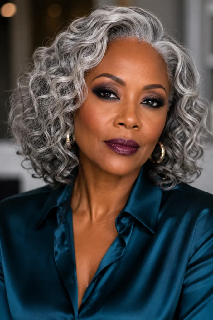 Shoulder-Length Silver Curls