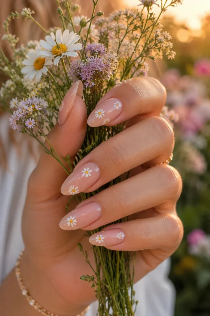 Delicate Daisy Accent Nails