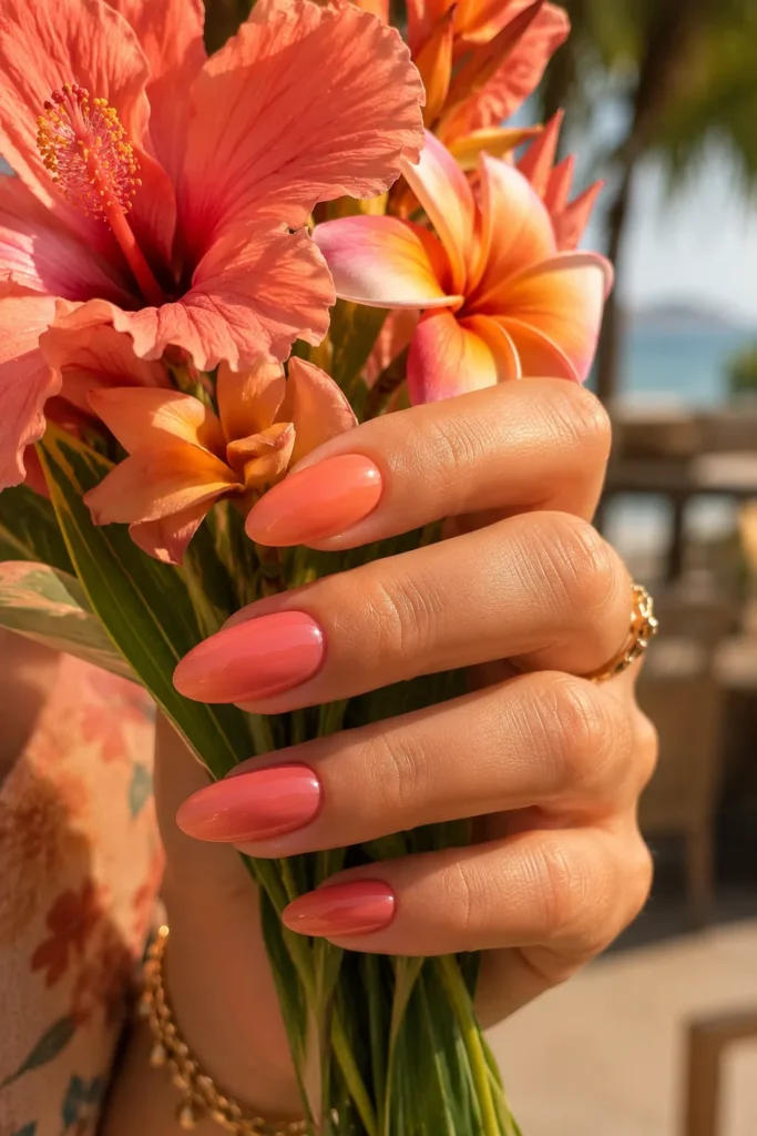 Soft Coral Nails with Gloss Finish