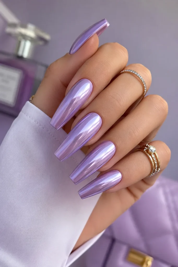 Glossy Lilac Chrome Nails