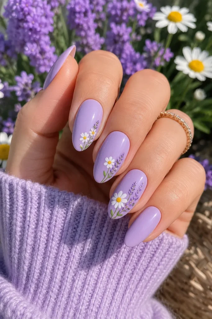 1. Lavender Daisy Garden Nails