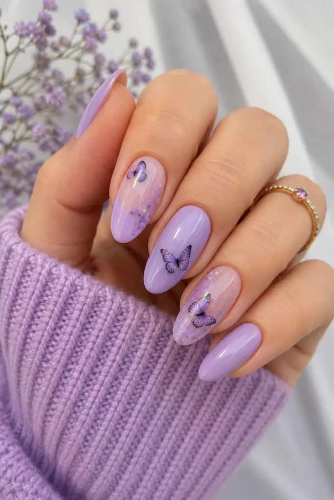 Pastel Purple Butterfly Nails