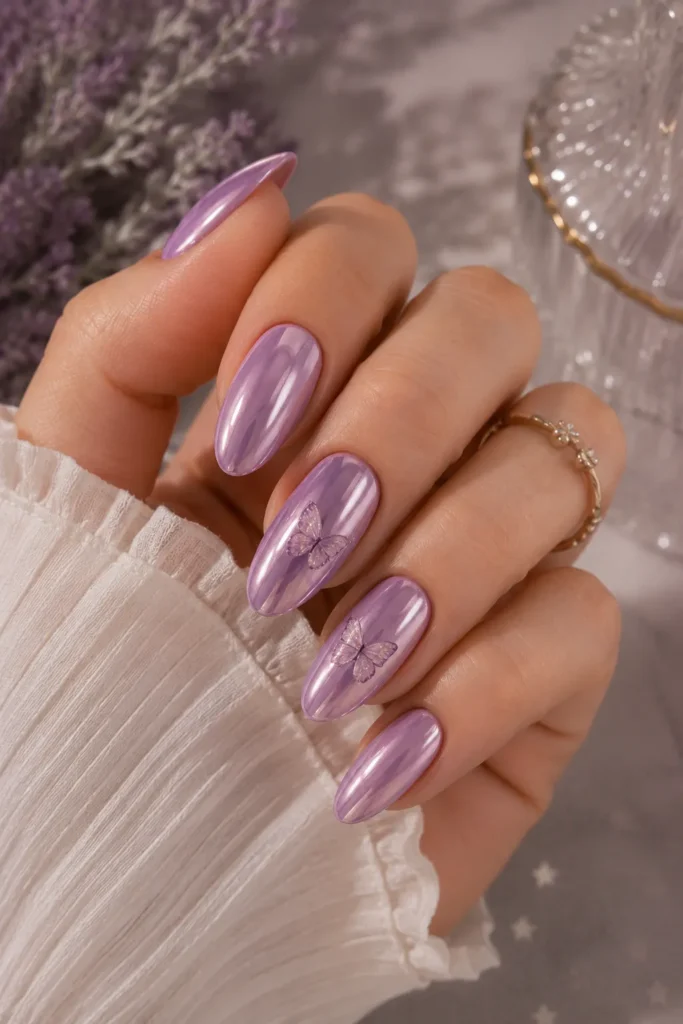  Lavender Chrome Butterfly Nails