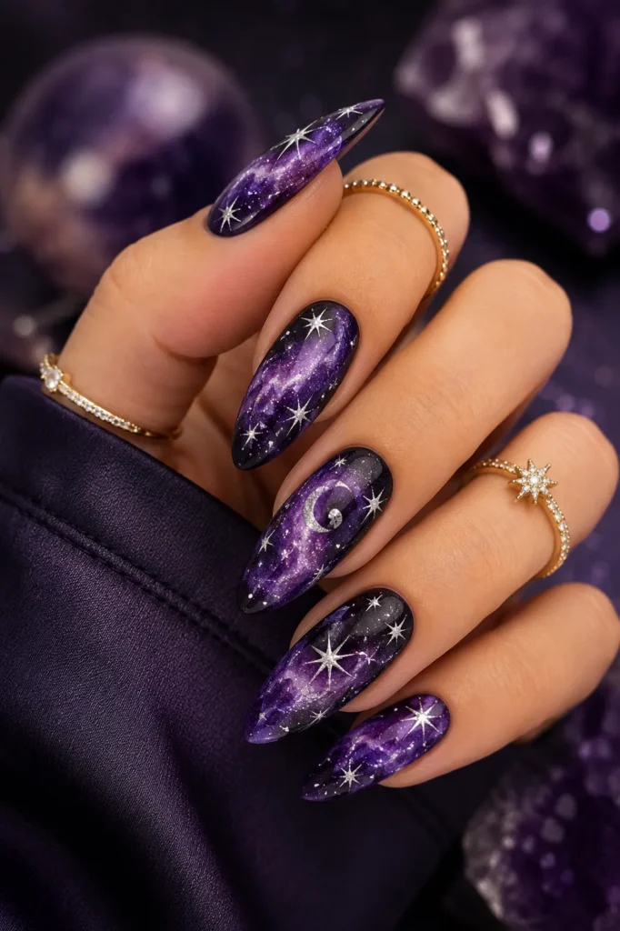  Dark Purple Galaxy Nails