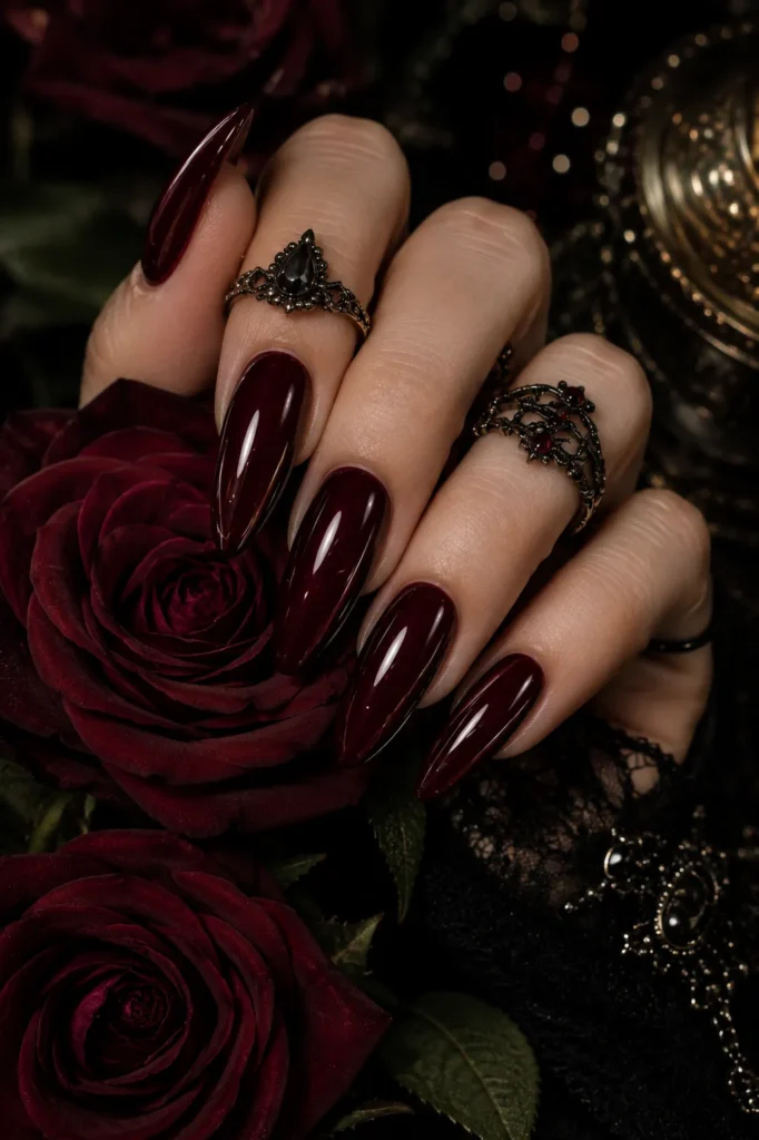 . Dark Cherry Witch Nails