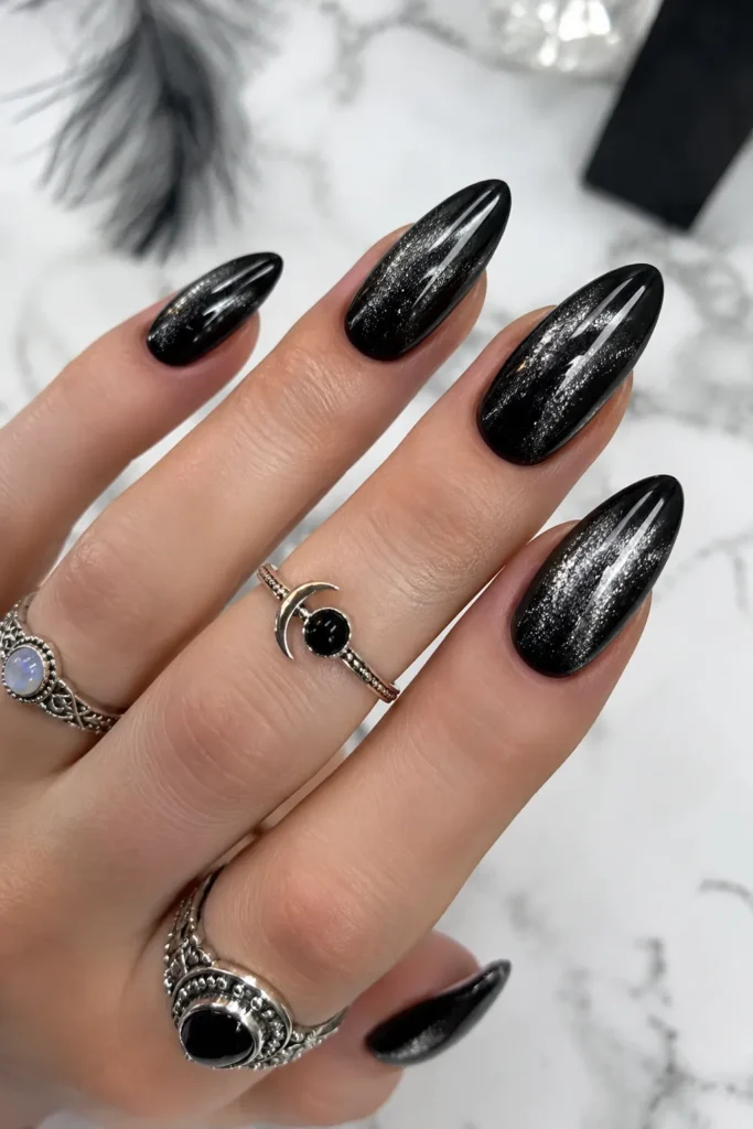 Black Velvet Cat Eye Witch Nails