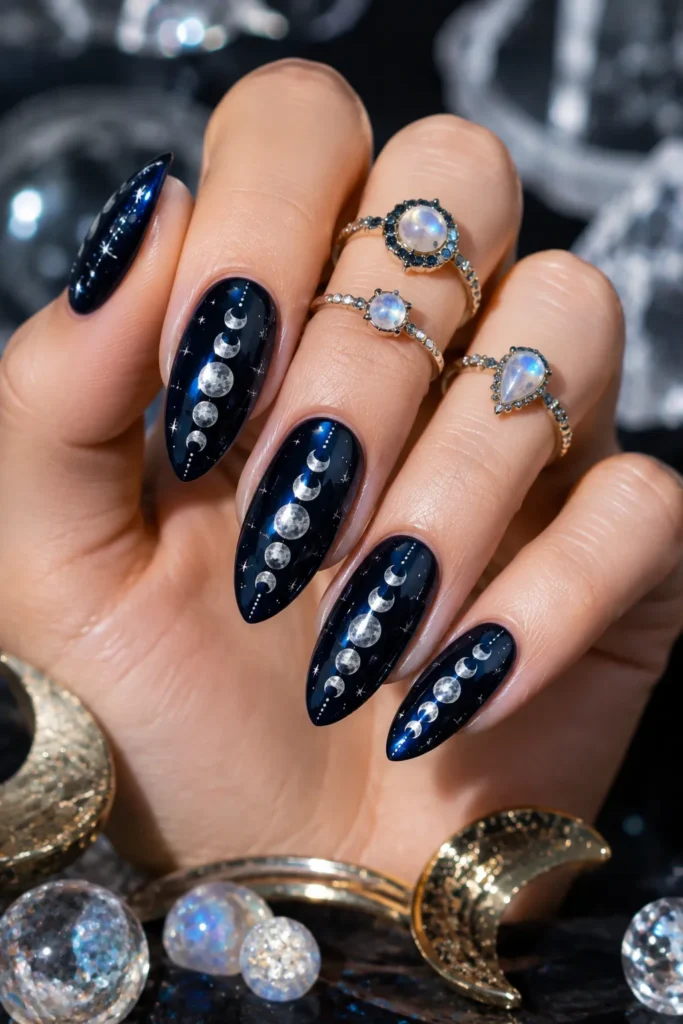 Silver Moon Phase Nails