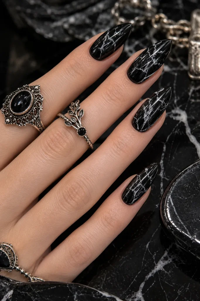 Obsidian Marble Nails