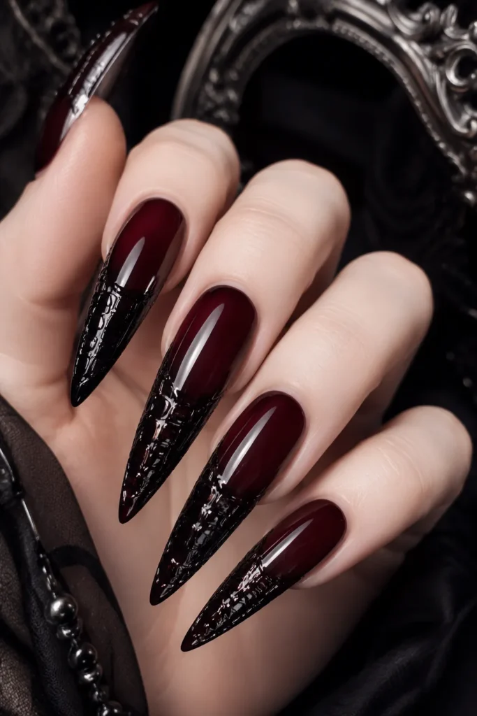 Gothic Witch Nails 2026: Oxblood Croc-Texture Tips