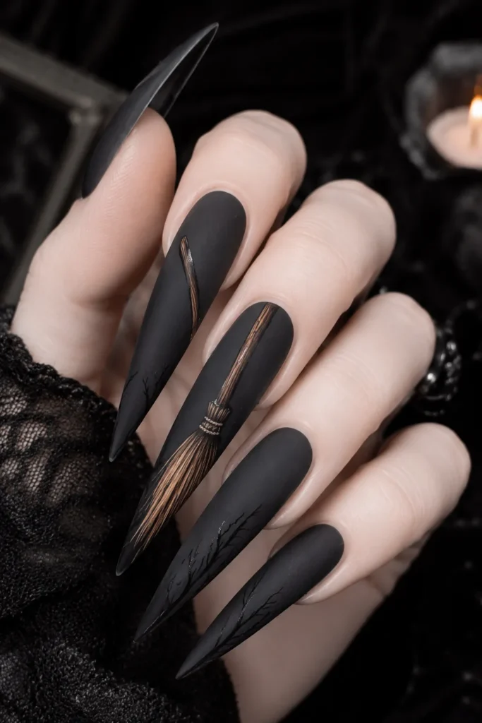 Witch Broom Nail Design with Straw Texture Detail