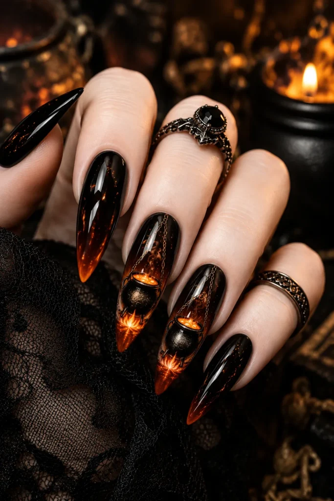  Cauldron Over Flames on Amber Gradient