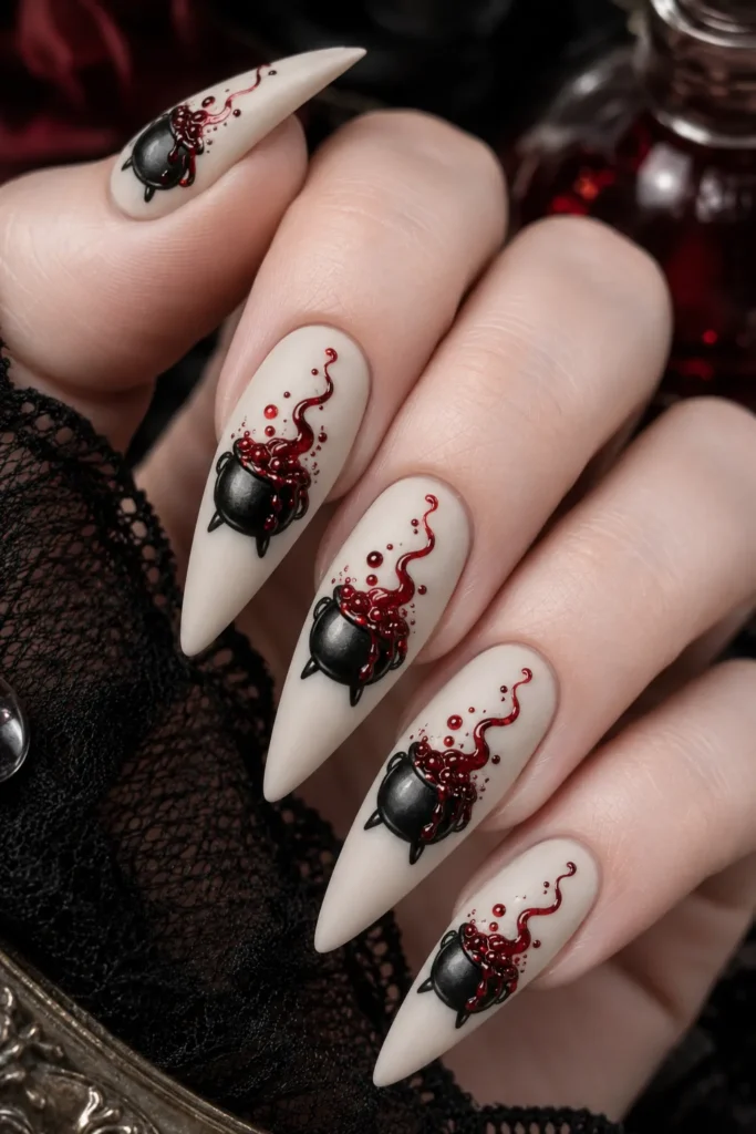 Blood-Red Brew Cauldron on Bone White