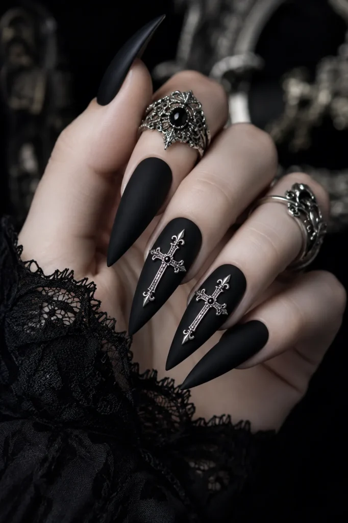 . Matte Black with Silver Cross Accent