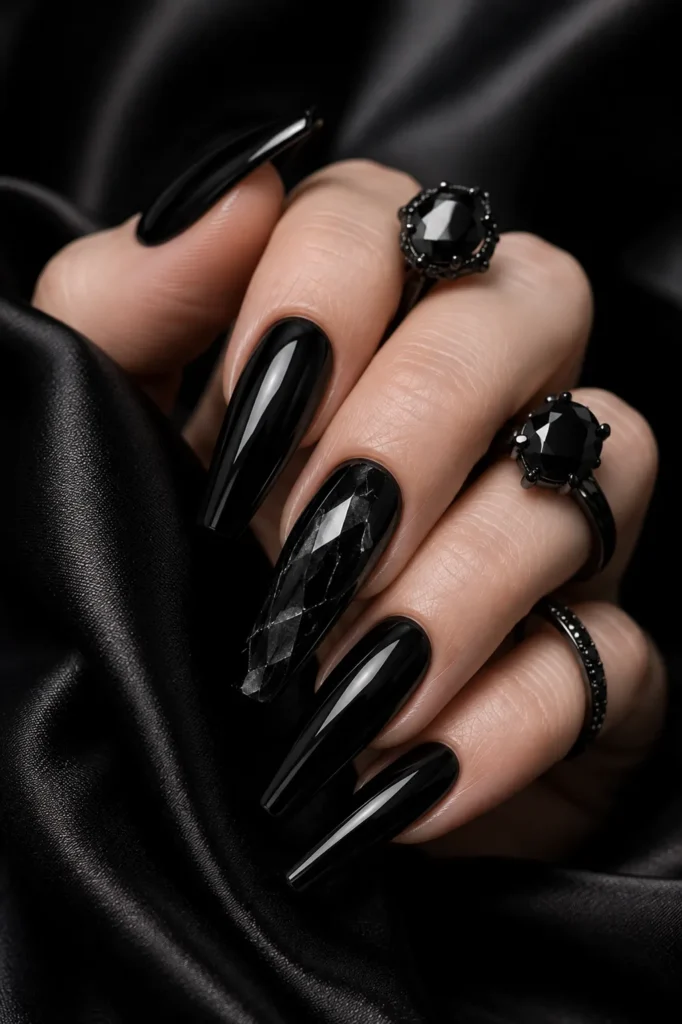 Obsidian Crystal Accent Nails