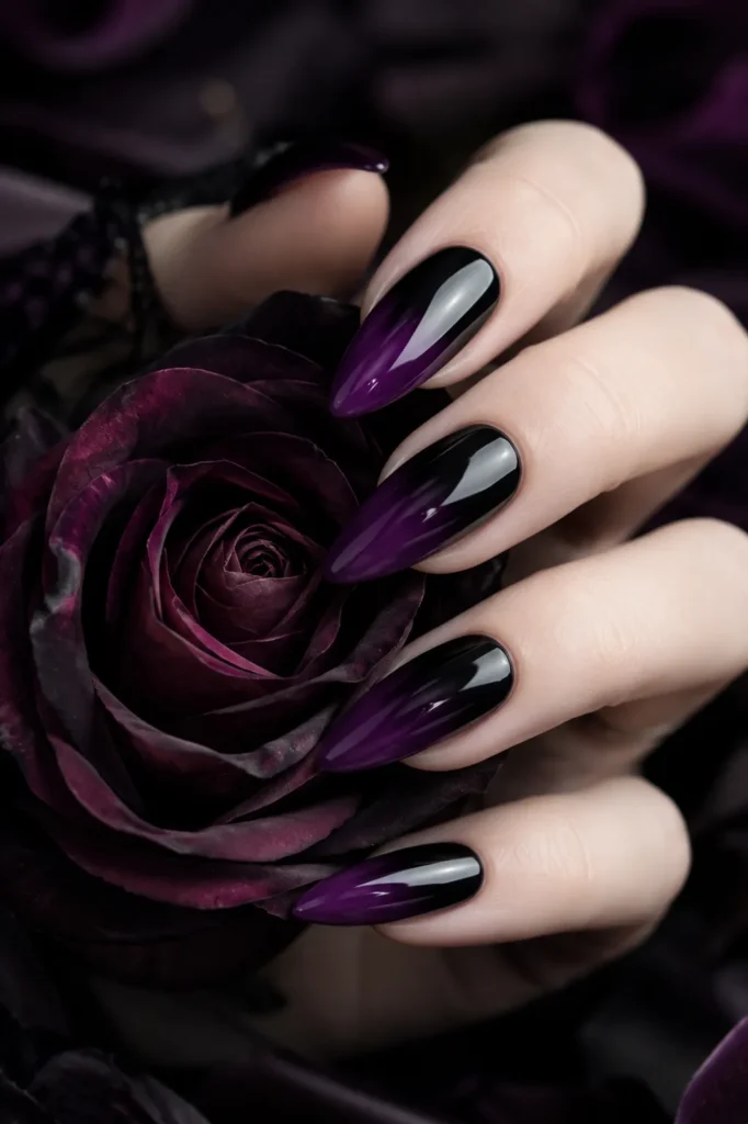 Black and Plum Ombre Nails