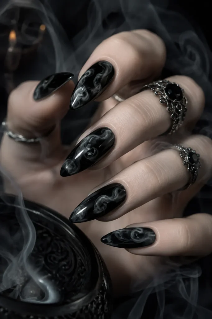 Smoky Marble Black Nails
