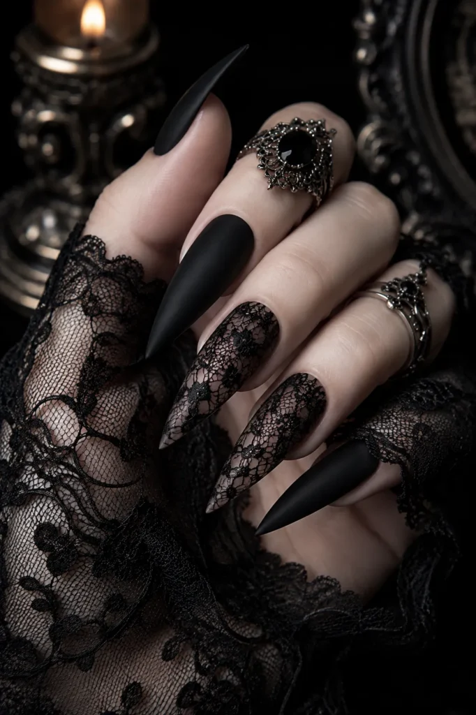 Black Lace Accent Nails