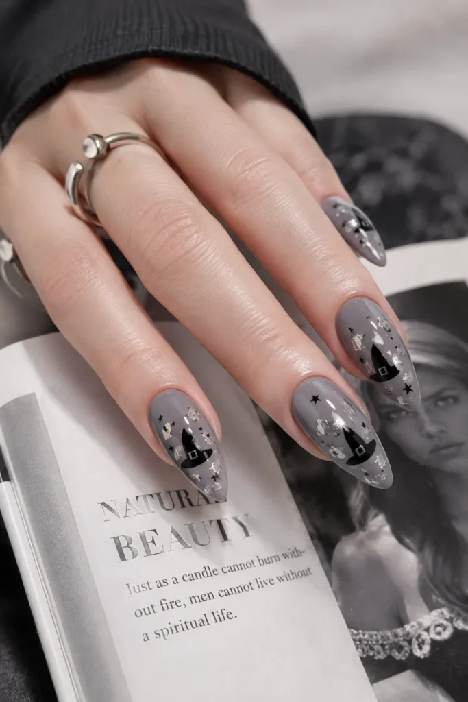 Smoky Gray Witch Hat Manicure
