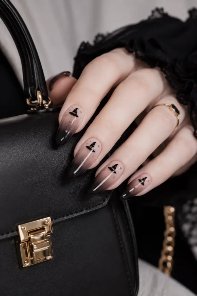  Soft Black Ombre Witch Hat Nails