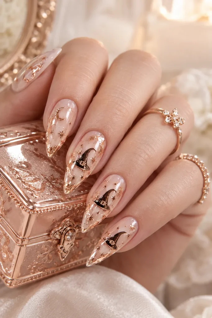 Rose Gold Witch Hat Nails