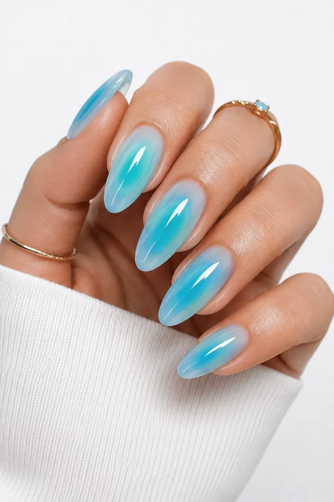 Ocean Blue Aura Nails