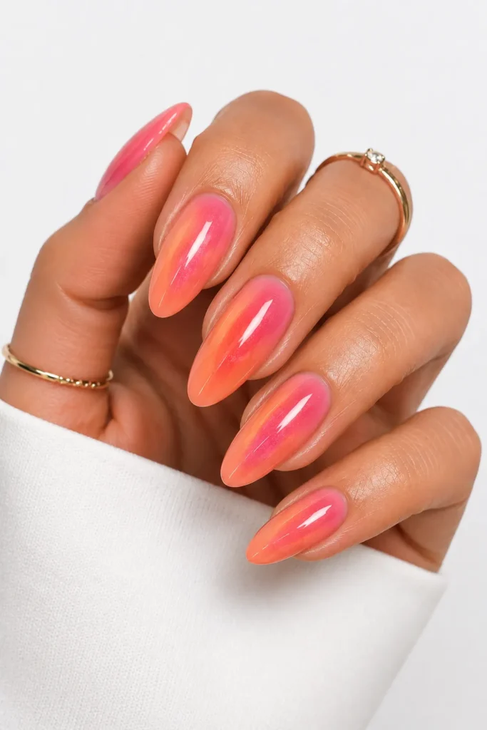 Strawberry Sunset Aura Nails