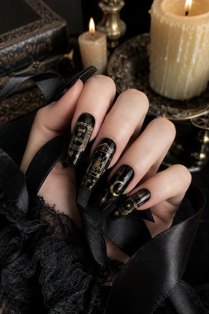 1. Antique Leather Spellbook Coffin Nails