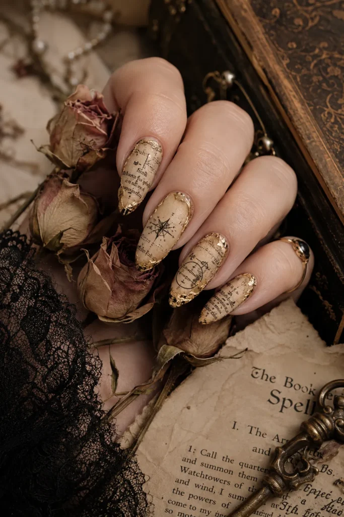 Aged Spellbook Page Nails
