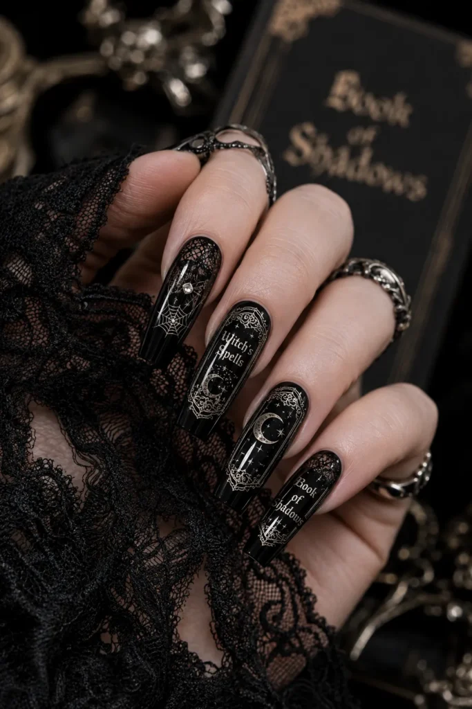  Black Lace Spellbook Nails