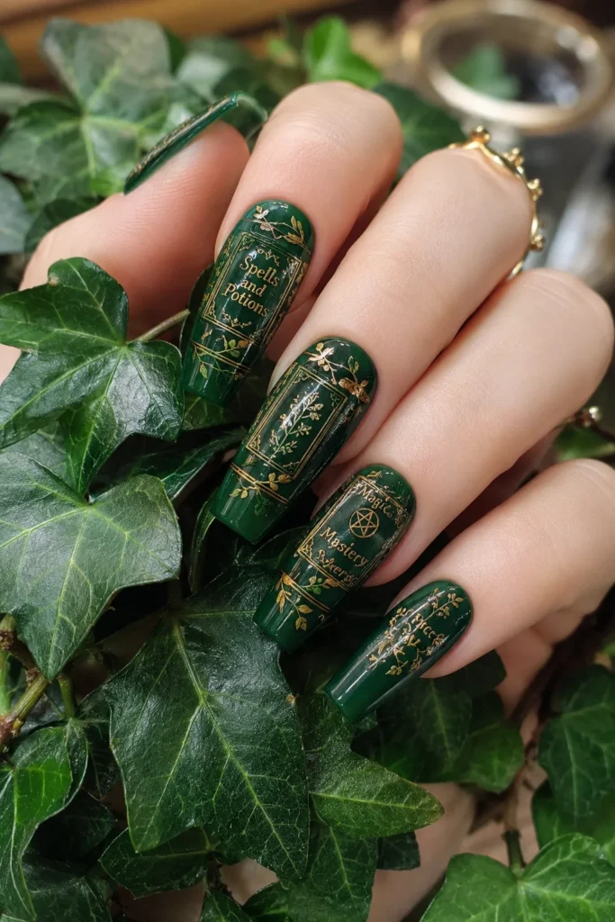 Emerald Enchanted Book Nails