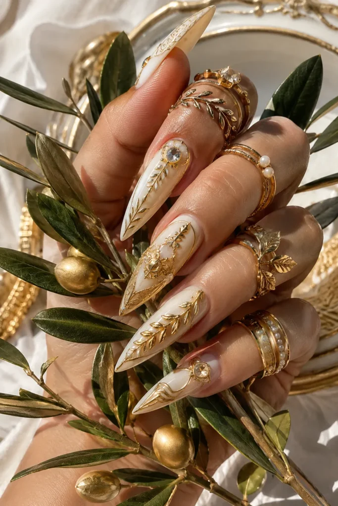 Golden Greek Goddess Nails