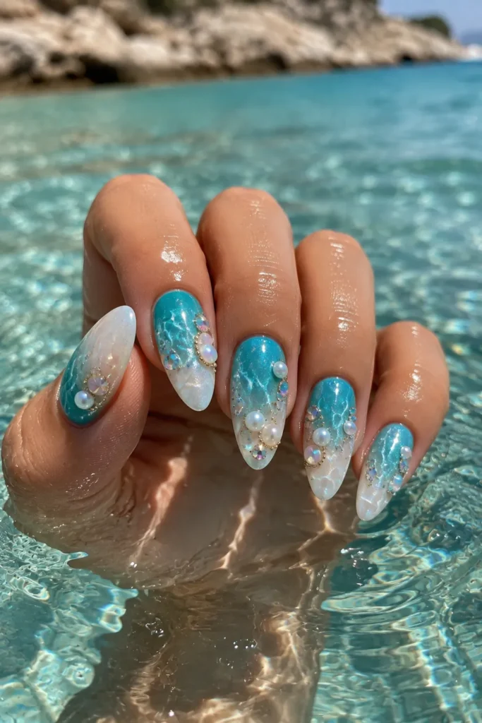 Greek Ocean Pearl Nails
