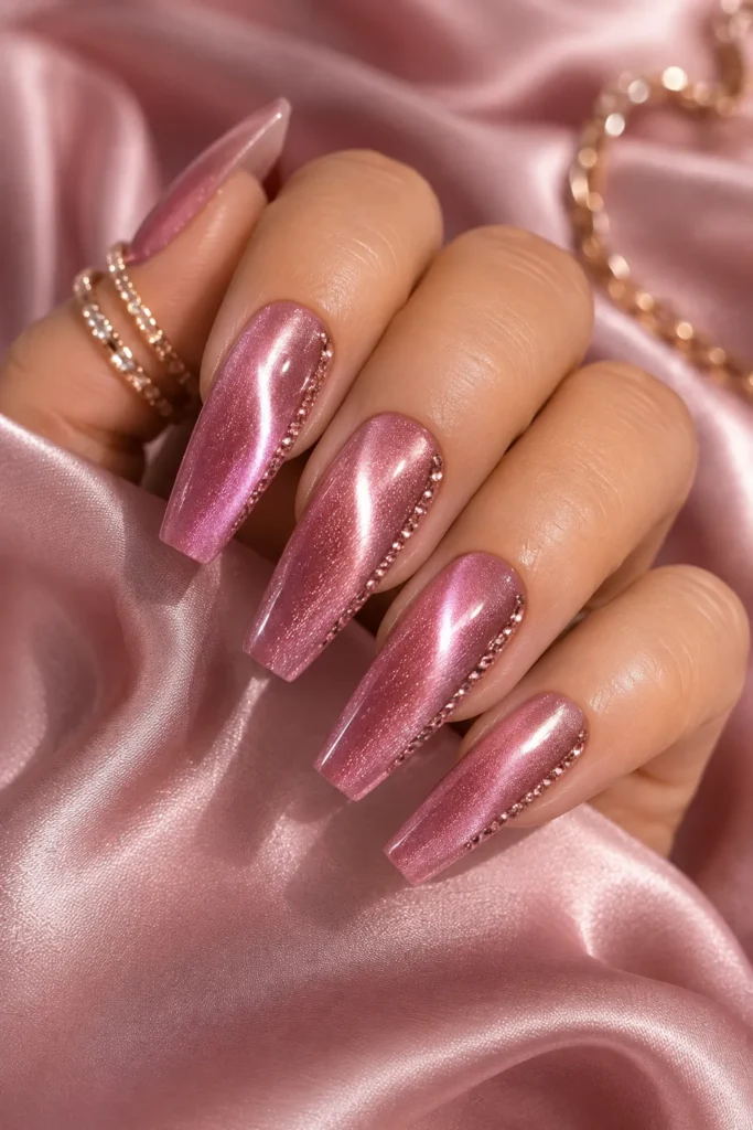 Pink Velvet Cat Eye Nails