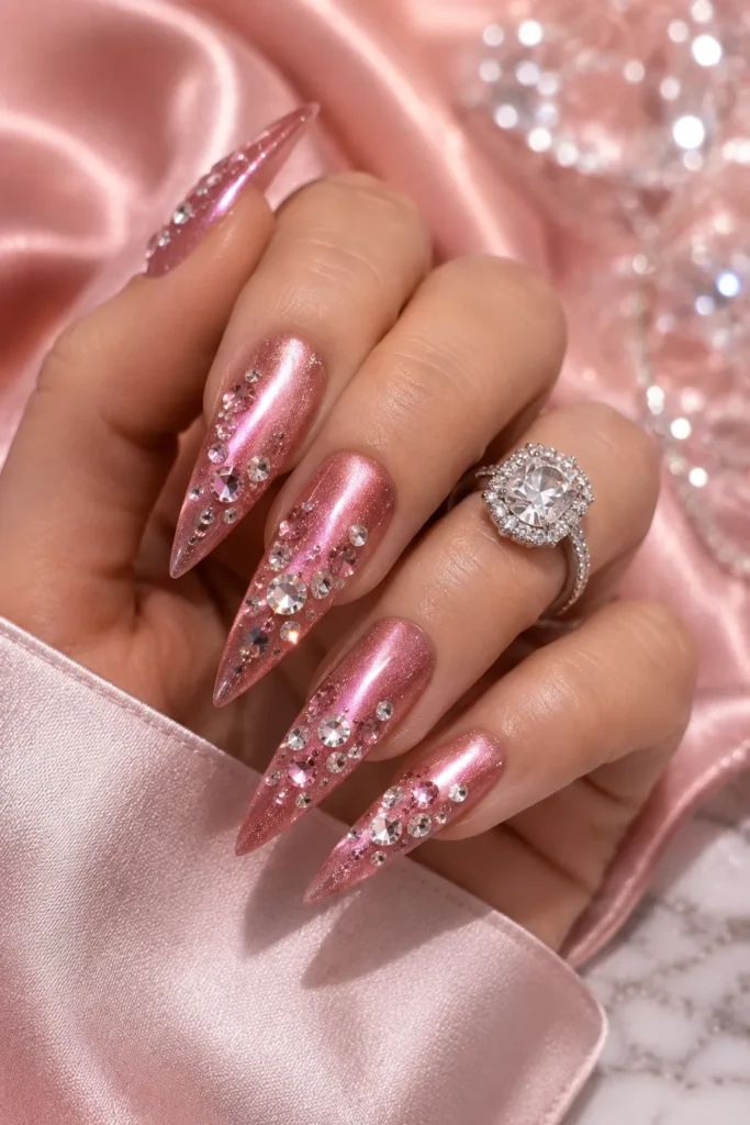 Pink Diamond Cat Eye Nails