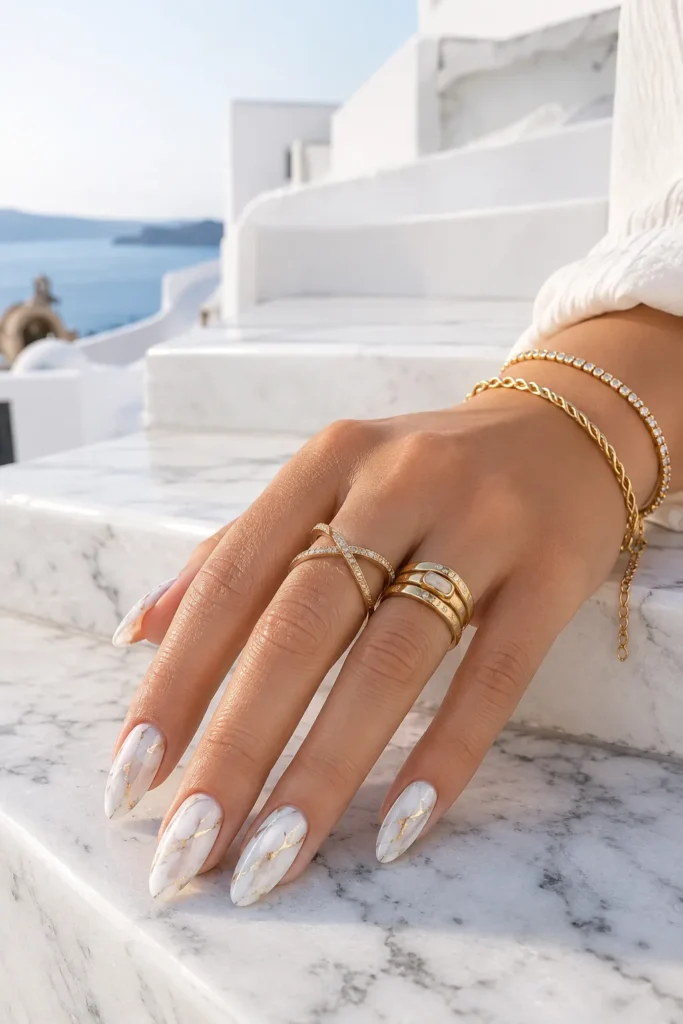  White Marble Cat Eye Elegance