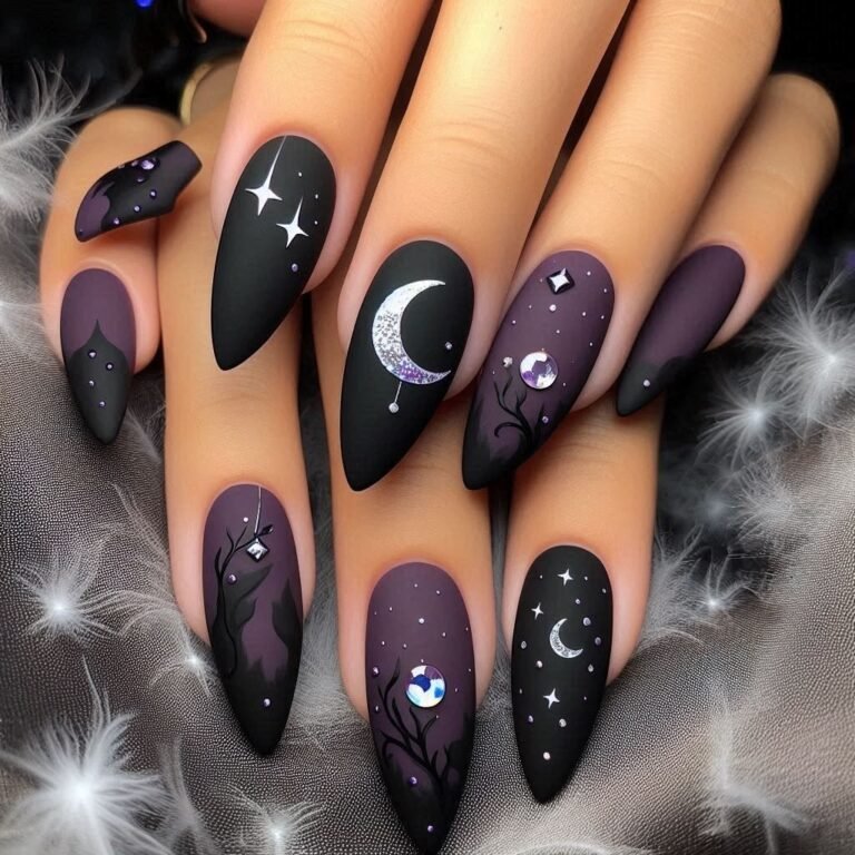 witchy crescent moon nails