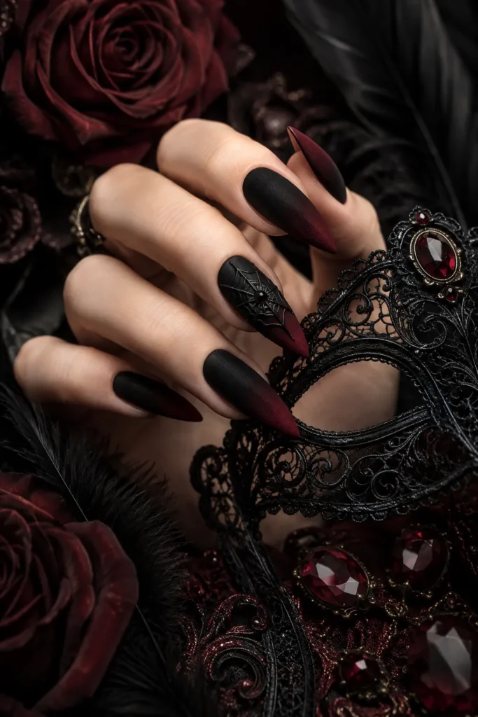Matte Black Spiderweb Nails