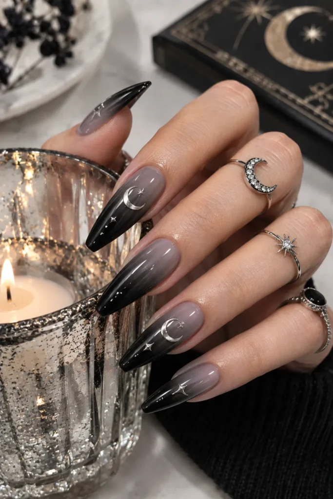 Smoky Ombre Moon Nails