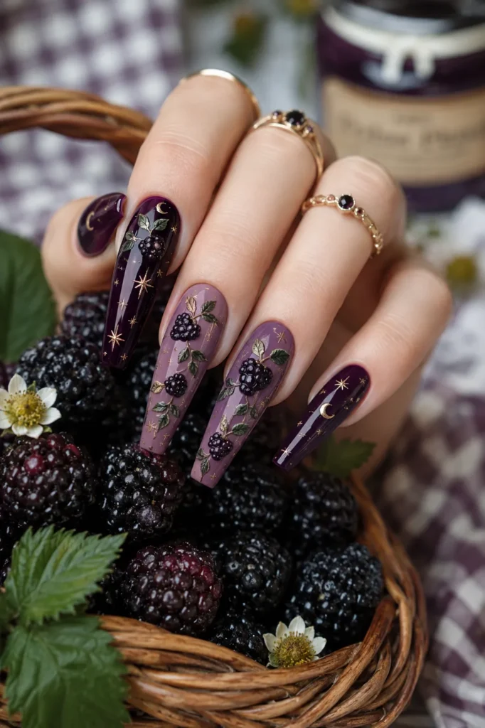 2. Blackberry Jam Cottagecore Nails