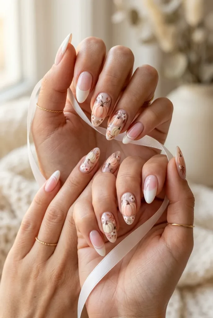 Pink and White Pumpkin Nails