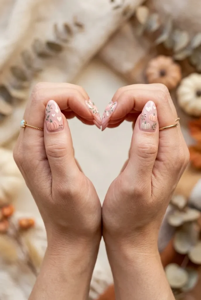 Pastel Pumpkin Heart Nails