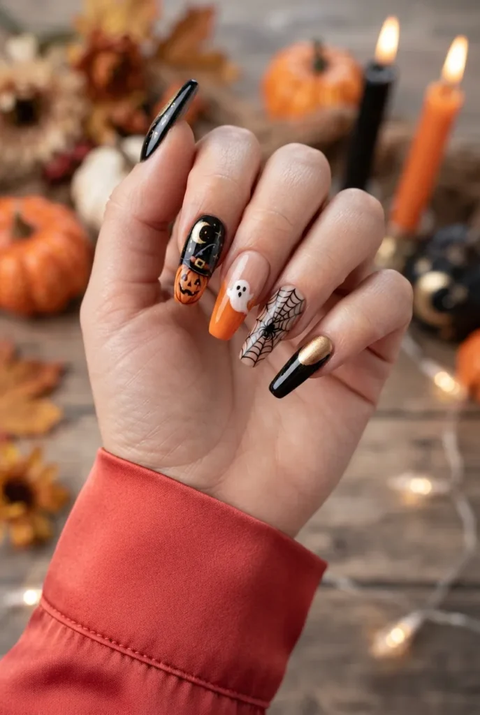 Glitter Black Spider Web Nails