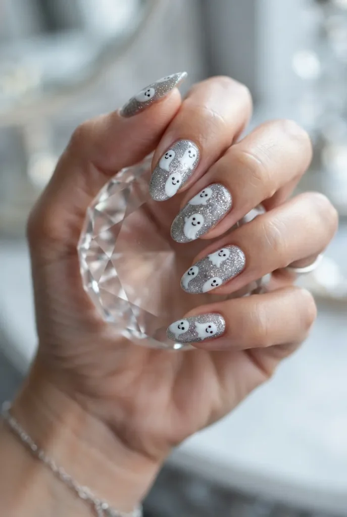 Glitter Ghost Nails